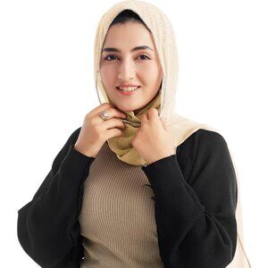 Women's Cream Hijab Premium Chiffon Hijab Rhinestone Comfort Scraf Muslim